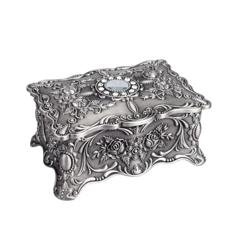 Vintage Trinket Jewelry Box Ring Earring Necklace Treasure Chest Case Classic Organizer Keepsake Box Ornate Antique Decorative
