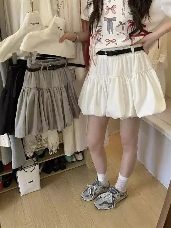 Korean Style High Waist Bloom Half Skirt Women's Small Size Anti-Light Slimming Short Skirt Design Folded Skirt Ins