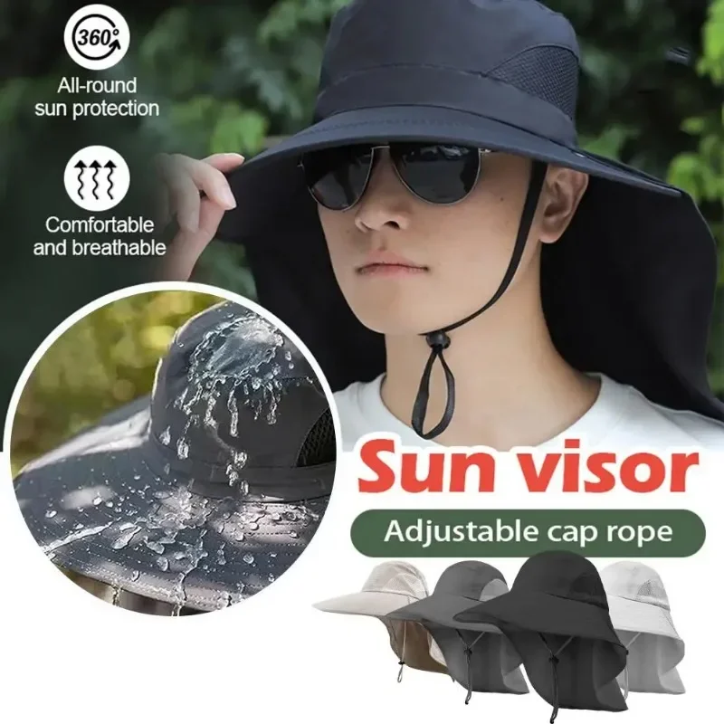 Summer Wide Brim Sun Hat with Neck Flap for men women Adjustable Outdoor 50+UPF Protection Safari Cap Hiking Fishing Hat