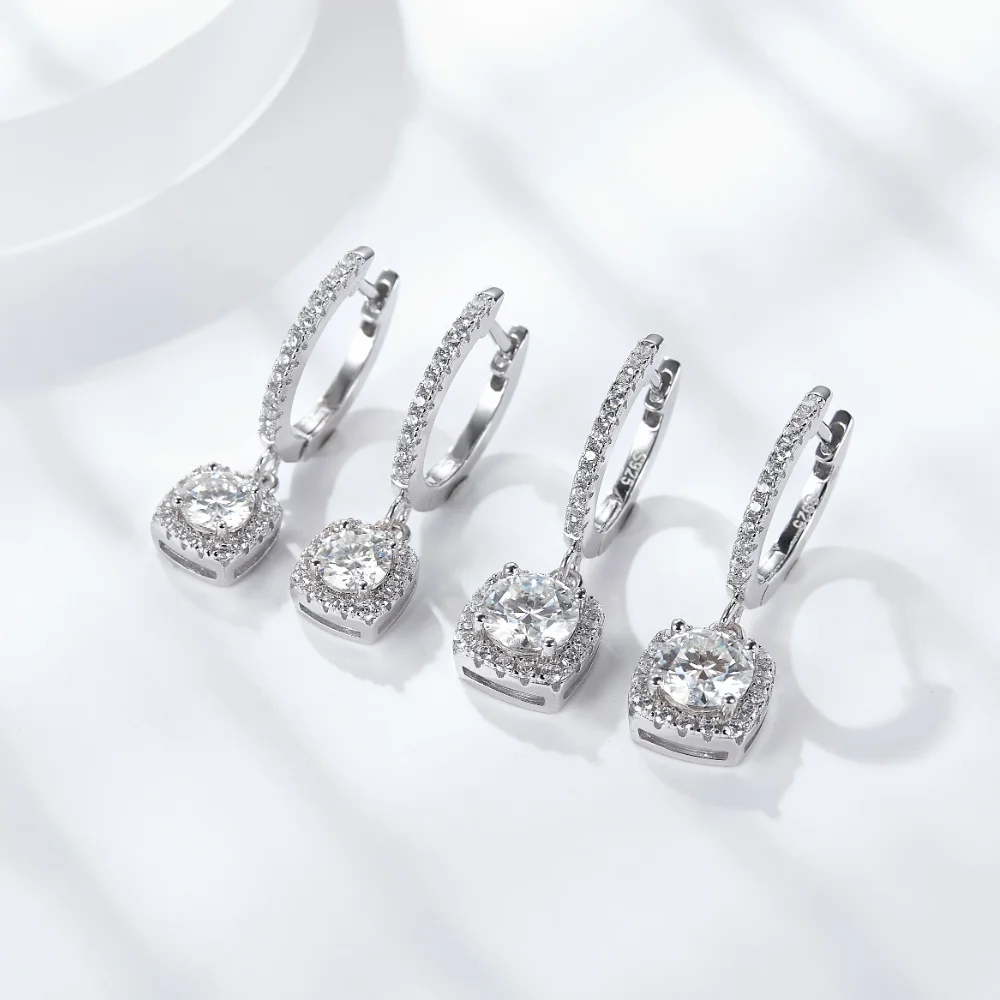 M-JAJA 1/2ct Halo Moissanite Hoop Earrings for Women Gold Plated S925 Sterling Silver Square Pendant Earrings Party Fine Jewelry