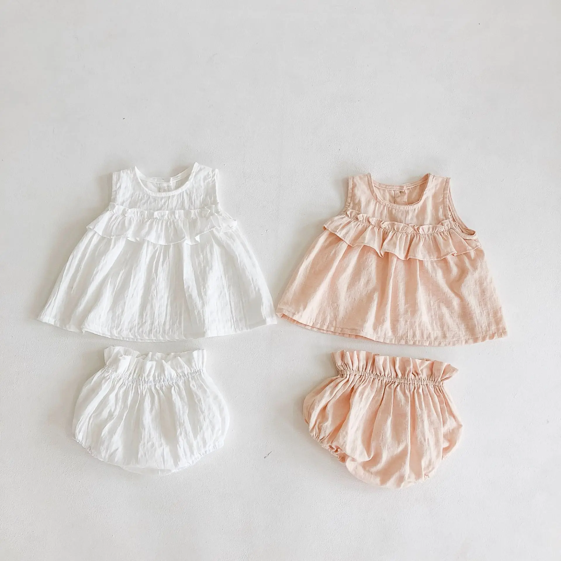 Newborn Baby Girl Cotton Clothes Set Sleeveless Shirt+Shorts Infant Toddler Frill Tops Bloomers Summer Spring Baby Clothes 3-18M