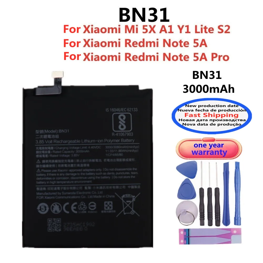 2024 год, 100% оригинальный аккумулятор для Xiaomi Redmi Note 5A Pro / 6 Pro / 7 Pro / 8 Pro 8T 7Pro Mi 5X A1 Y1 Lite S2, аккумулятор для телефона