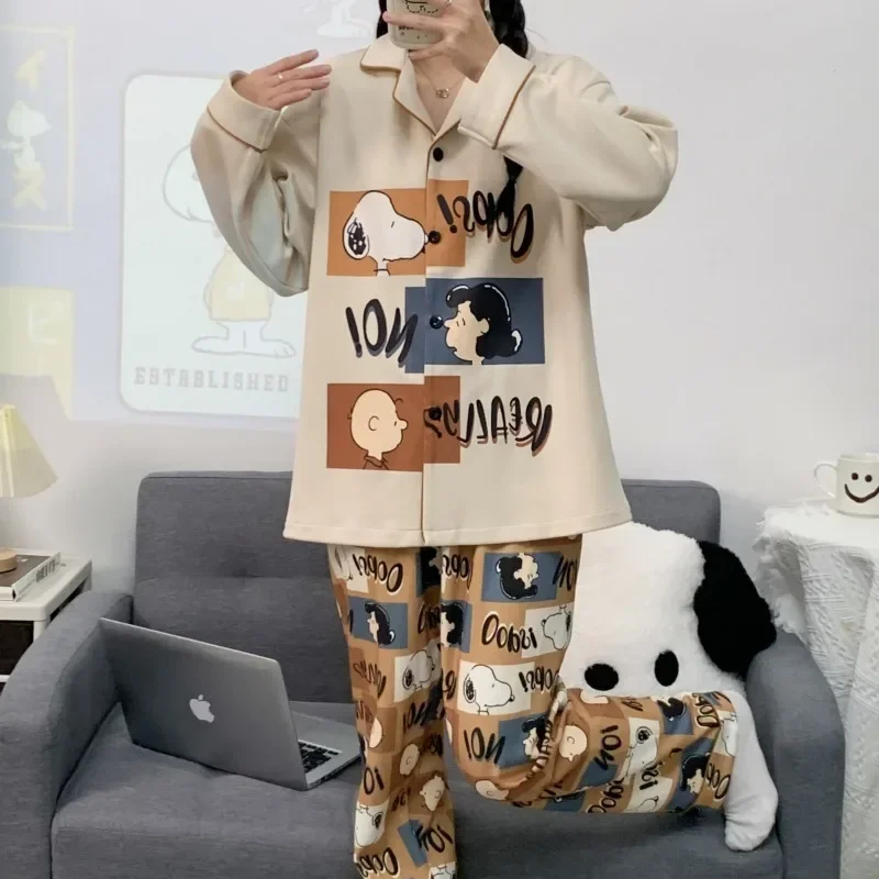 New Snoopy Pajamas for Women Shirt Fall Winter Girls Home Costume Cute Student Sleepwear Kawaii Charlie Brown Nightwear Gifts