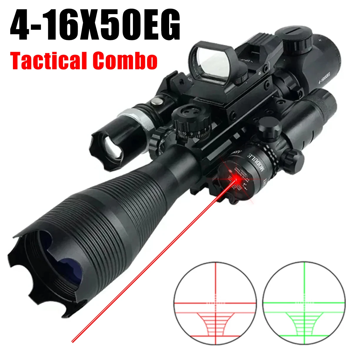 Tactical Scope 4-16X50EG Laser Flashlight Red Red Dot Combo Riflescope Green Red Illuminated Optic Sight Hunting Sniper Scope