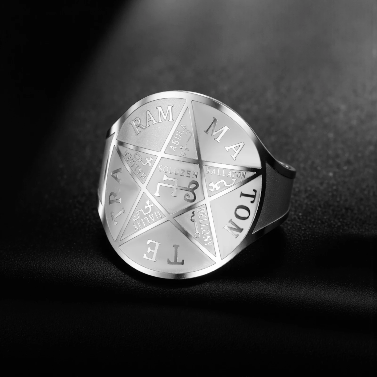 Tetragram pentagram adjustable wide ring amulet Solomon gift for men and women