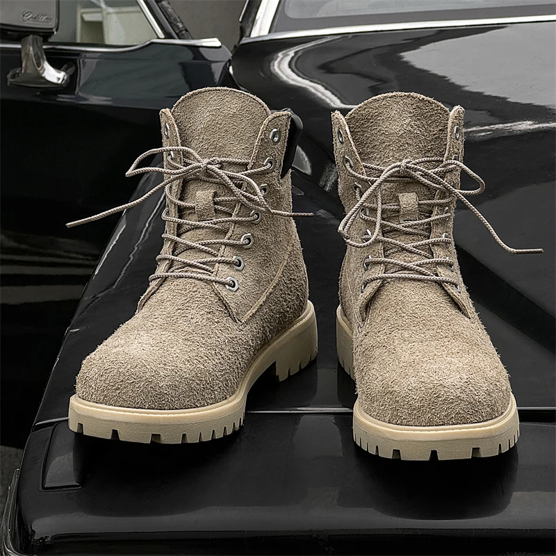 Autumn Winter New Retro Outdoor Work Men High Top Boots Anti Slip Thick Sole Wear-resistant Color Blocking Commuting Trend Boots