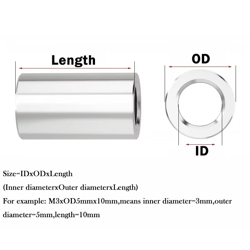M2 M3 M4 M5 M6 M7 M8 304 Stainless Steel Bushing Washer Unthreaded Standoff Spacer Round Hollow Gasket Sleeve Length:2-40mm