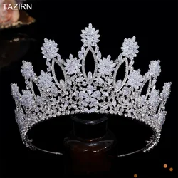 Tall Tiaras Cubic Zirconia Wedding Crowns Bridal Headwear Princess Corona Luxury Pageant Hair Jewelry Women Headpieces Best Gift