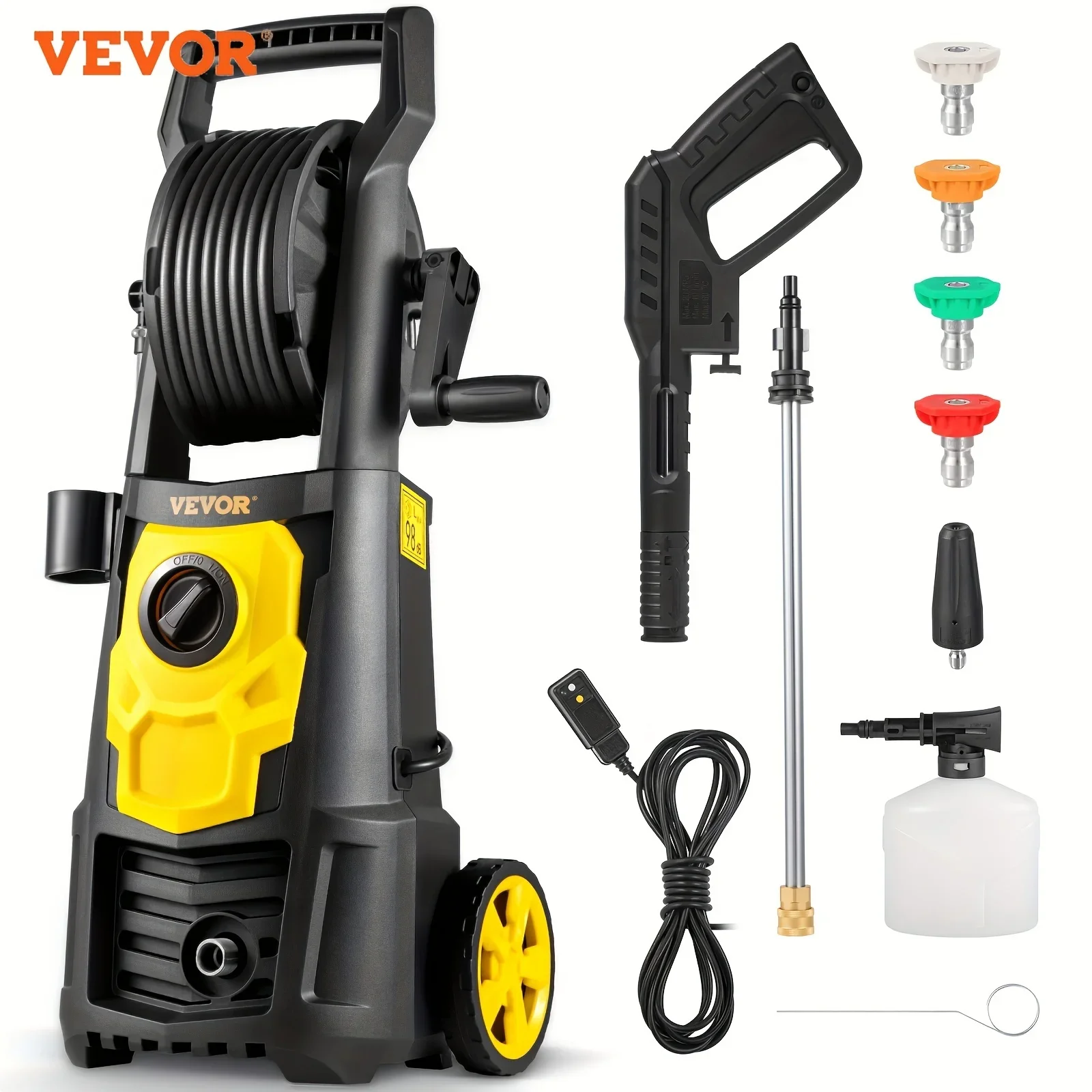 

Powerful 2000 PSI Pressure Washer with Max 1.65 GPM Flow Rate, Includes 30 Ft Hose & Reel, 5 Quick Connect Nozzles, Foam Cannon
