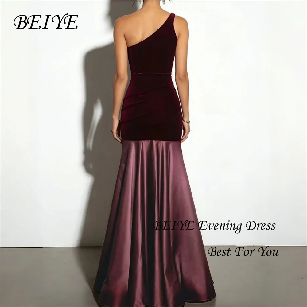 BEIYE – robe de soirée de forme sirène, classique, en Satin, col rond, sans manches, sans bretelles, plissée, asymétrique épaule dénudée, robe de bal, personnalisée, 2026