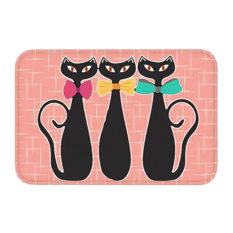 Custom Vintage Mid Century Atomic Black Cats Doormat Mat Anti-Slip Animal Cartoon Kitten Bath Kitchen Balcony Rug Carpet 40*60cm