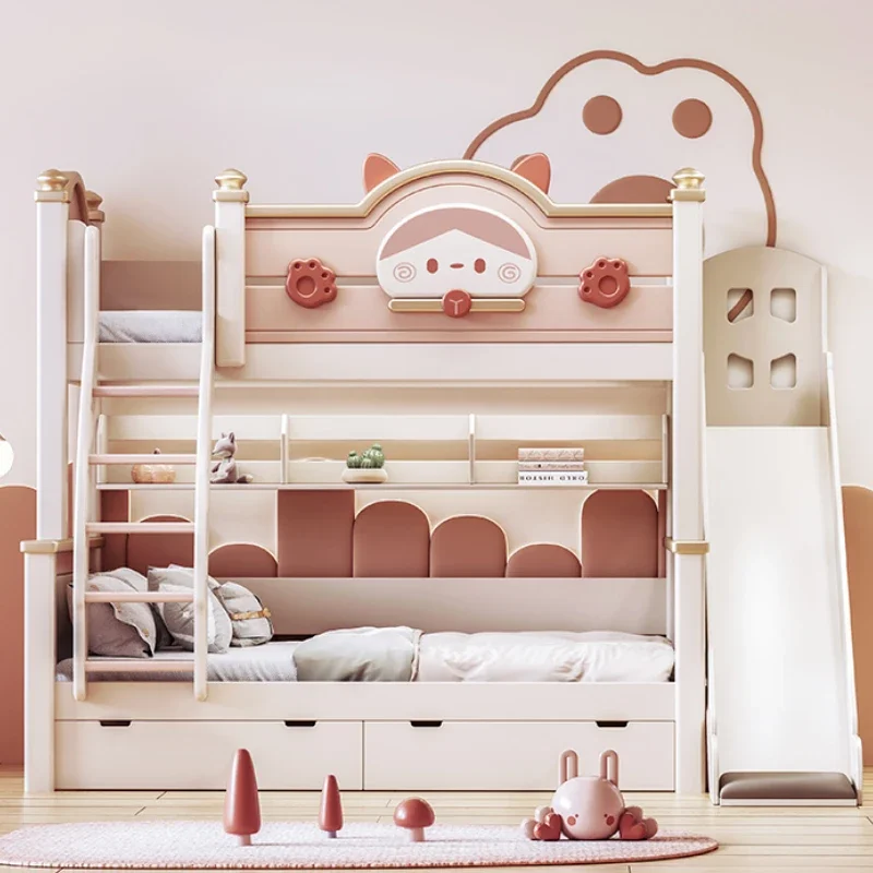 

Cute Princess Luxury Bunk Bed Childrens Girls Modern Solid Wood Bed Loft Villa Camas De Dormitorio Bedroom Set Furniture