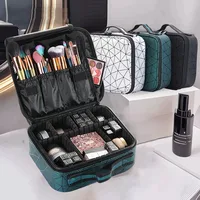 Estuche de maquillaje profesional de cuero PU para mujer, Maleta de herramientas para uñas, caja de cosméticos, organizador de cosméticos de esteticista, estuche de almacenamiento