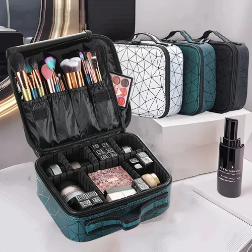 Estuche de maquillaje profesional de cuero PU para mujer, Maleta de herramientas para uñas, caja de cosméticos, organizador de cosméticos de esteticista, estuche de almacenamiento