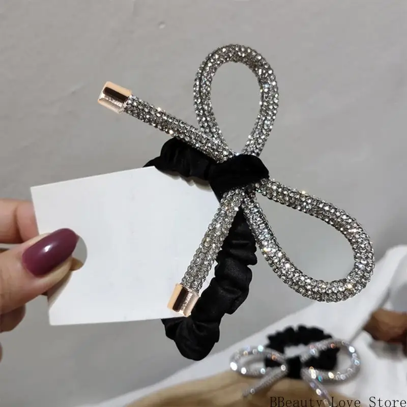 

Для страза Боу для волос с завязками веревочной блеск для эластичного бархатного хвоста Scrunc