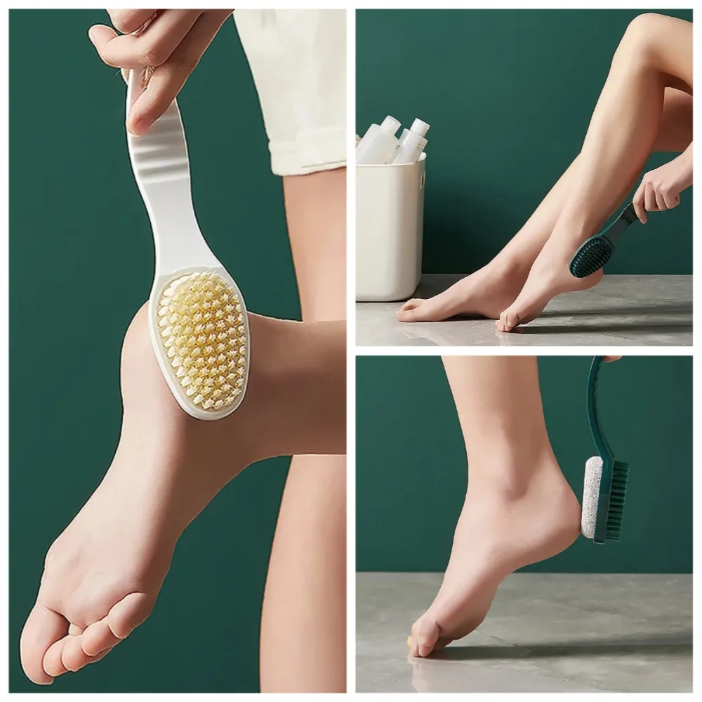 2 in 1 Pumice Stone Foot Brush Scrubber with Handle Feet Exfoliating Dead Skin Remover Massage Brush Pedicure Tool Beauty-health