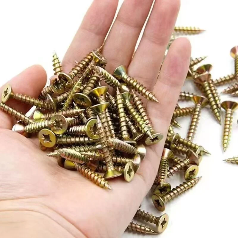 100Pcs M4 Flat Head Cross Recessed Wood Screws Zinc Plated Self-Tapping Screws for Furniture DIY Chipboard Fiberboard