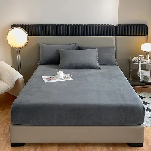 벨벳 원단 장착 시트, 부드럽고 편안한 침대보, 단색 매트리스 커버, 따뜻한 핏 시트 플란넬 침대 보호대, 겨울 