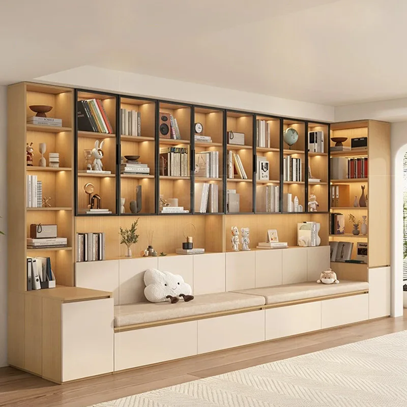 ENF grade card seat sofa bookcase integrated whole wall to top locker with glass door living room against wall storage bookshelf