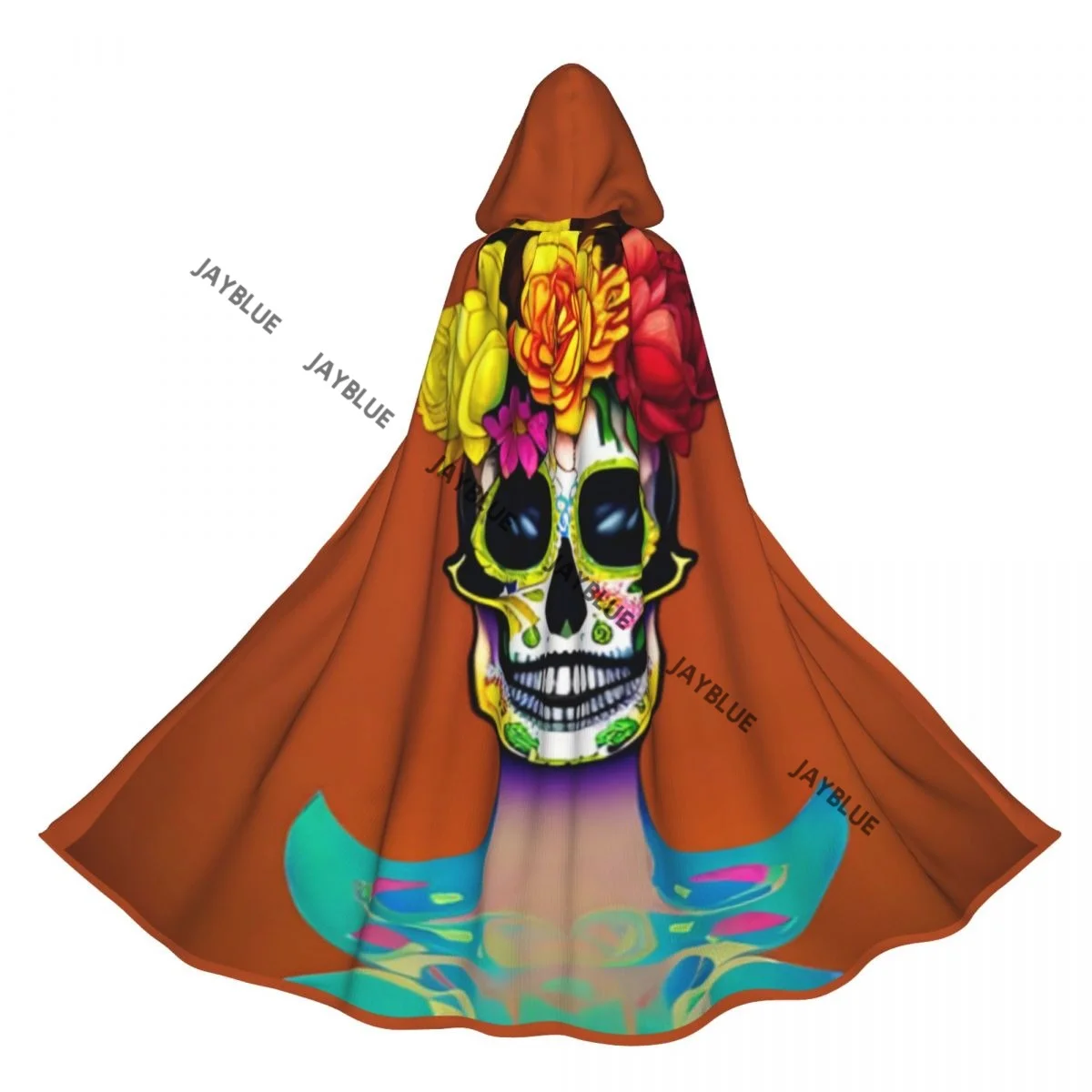 Long Cape Cloak Mexican Skull With Colourful Floral Hooded Cloak Coat Autumn Hoodies