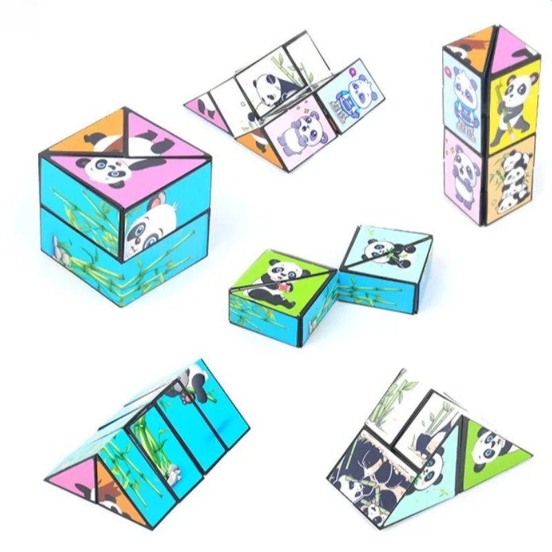かわいいパンダ 3D 無限マジックキューブ 変化し続けるフリップインフィニティキューブ ストレス解消パズル 立体幾何学キューブおもちゃ