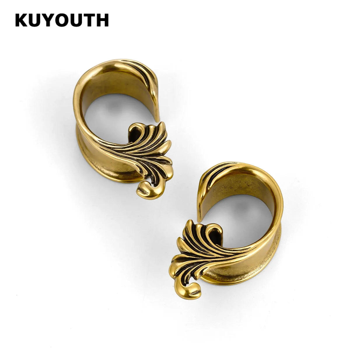 KUYOUTH 2PCS Vintage Scroll Ear Tunnels Plugs Gauges Stretchers Expander Body Piercing Jewelry Ear Stretching Gauges