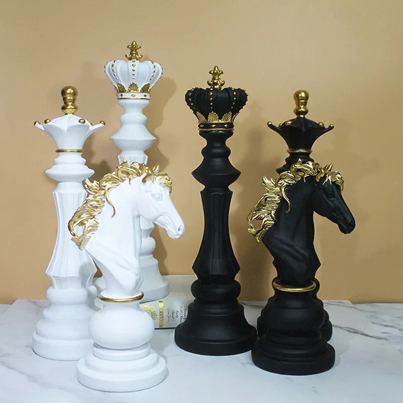 Nordic Chess Ornaments White Black King Queens Horses  Home Decorations Arts Resin Crafts Hand Made Mini Sculptures