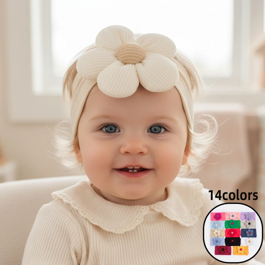 

Baby Flower Headband, Soft Elastic Newborn Headwrap, Cute Knit Floral Hair Band, Infant Toddler Hair Accessories for Baby Girls