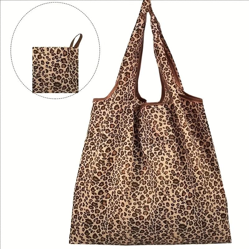 Large Capacity Leopard Print Hand Shopping Bag Women's Daily Folding Handbag image 3