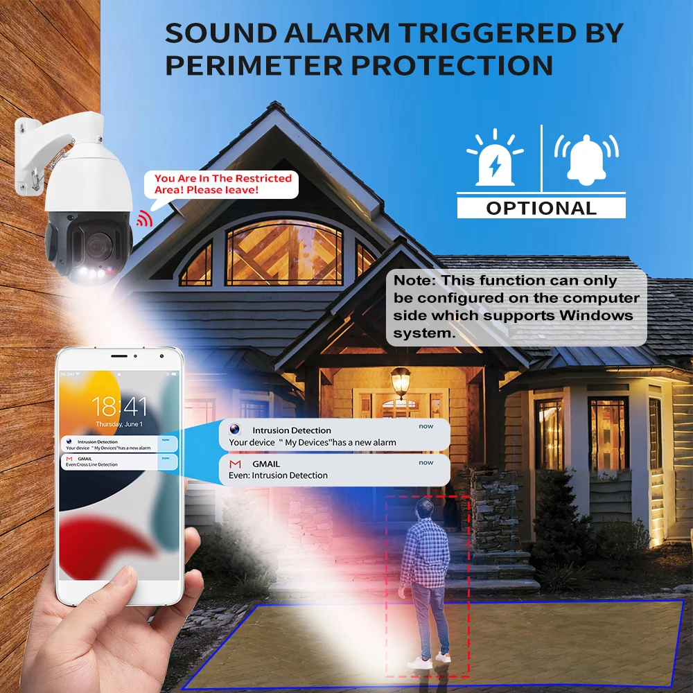 

IP POE Active Deterrence Camera System Guard Viewer OEM Two Way Audio Warning Light Security PTZ Network Camera