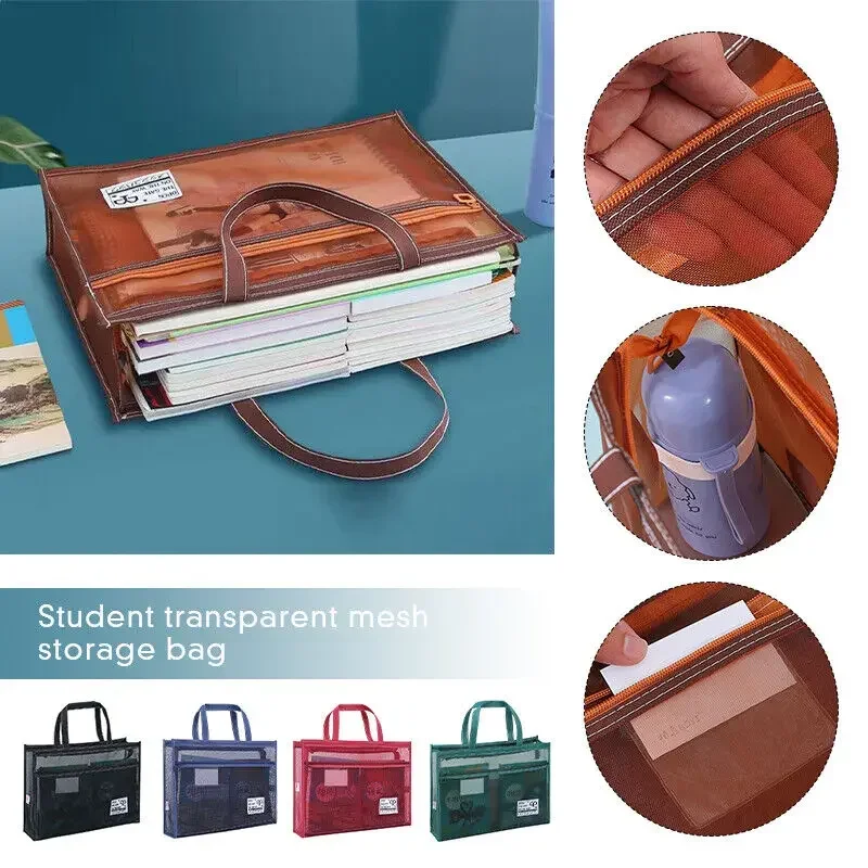 A3 Large Capacity Mesh Art Bag Large 8k Sketch Drawing Album A4 Test Paper Bag Zip Handbag Shoulder Bag Nylon Mesh School