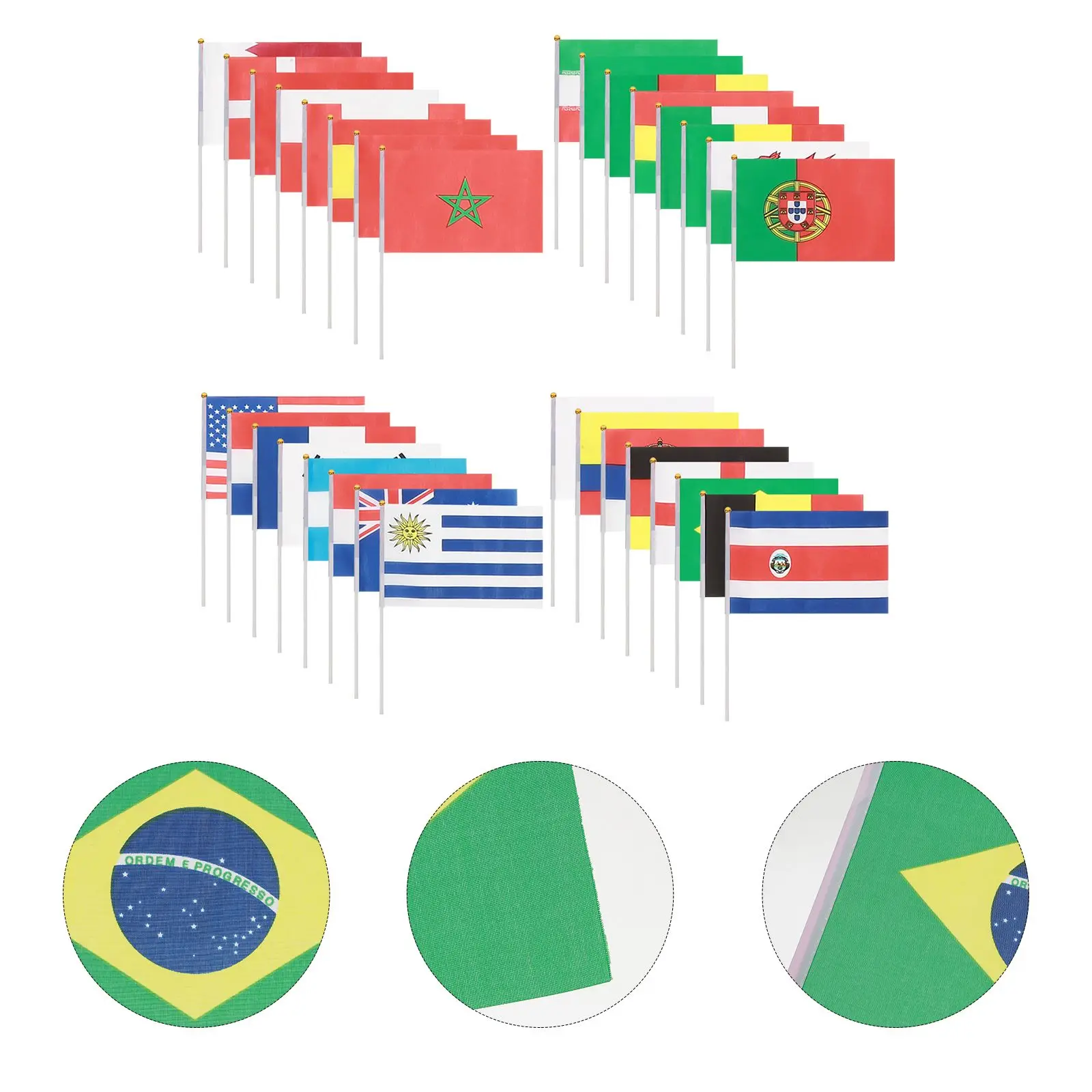 32pcs Hand Waving Flags Polyester Perfect for Party Sports Events Portable Mini Country Stick Flags Table Storage