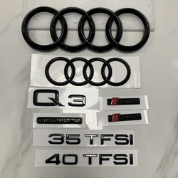 AUDI Q3 4 Ring Logo ABS Black 2017-2024 Car Hood Front Grill Rear Trunk Emblem Badge Sticker Quattro Sline Q3 Accessory refit