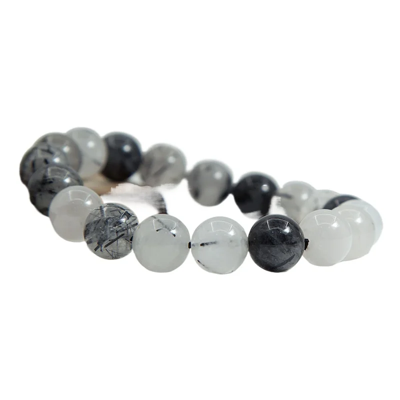 Natural Black Rutilated Quartz Beaded Bracelet, 8mm 10mm Polished Gemstone Bracelet, Couple Protective Crystal Jewelry Gift
