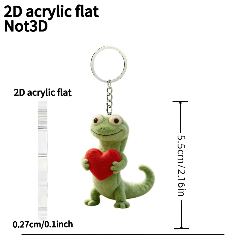 Cute 2D Flat Acrylic Caring Lizard Key Chain, Novelty Men's Car Keyring, Holiday Gift Pendant for Backpack Wallet