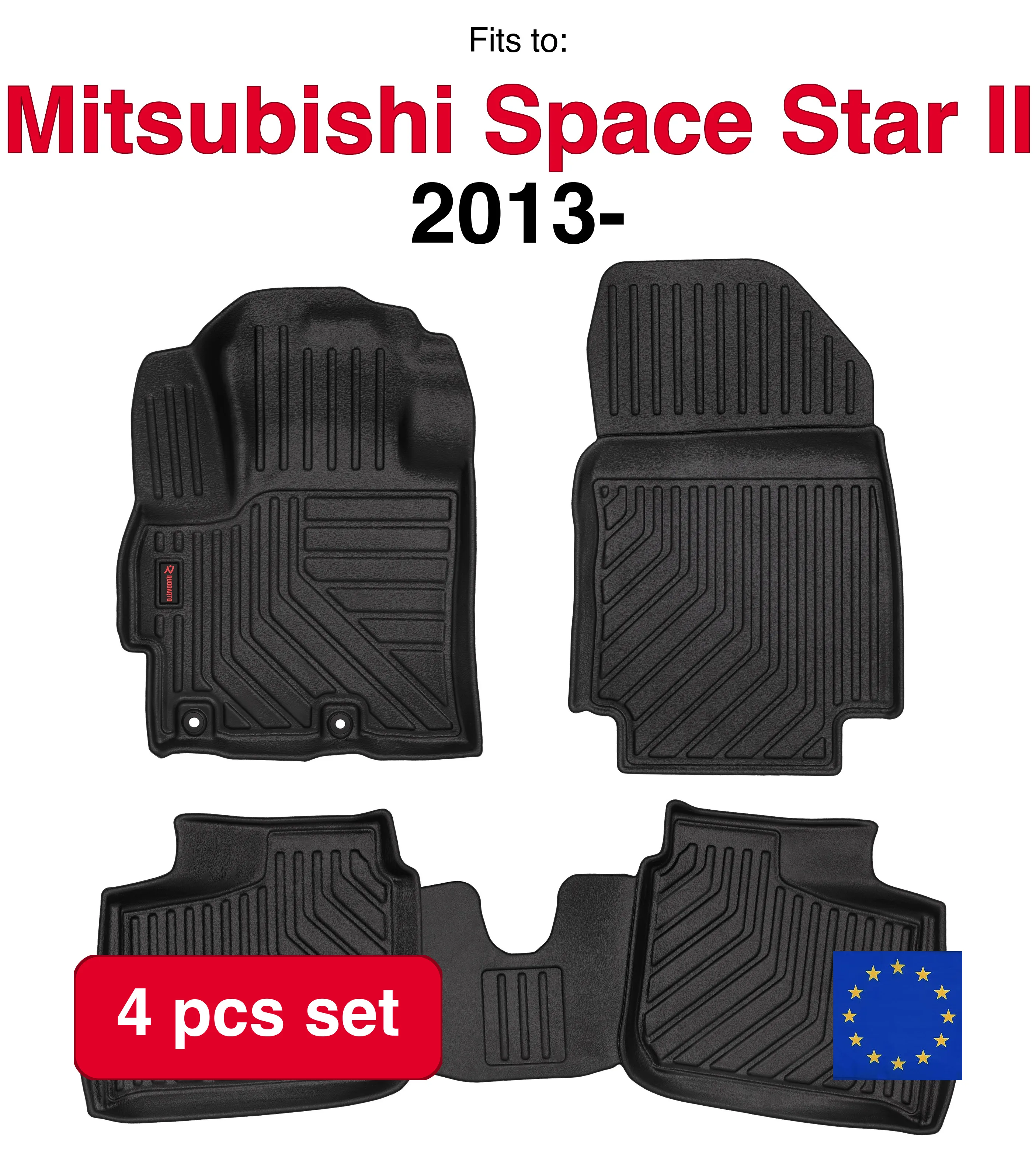 3D rubberen autodeken voor Mitsubishi Space Star II hatchback (2013-) -zwart passend (4 stuks)