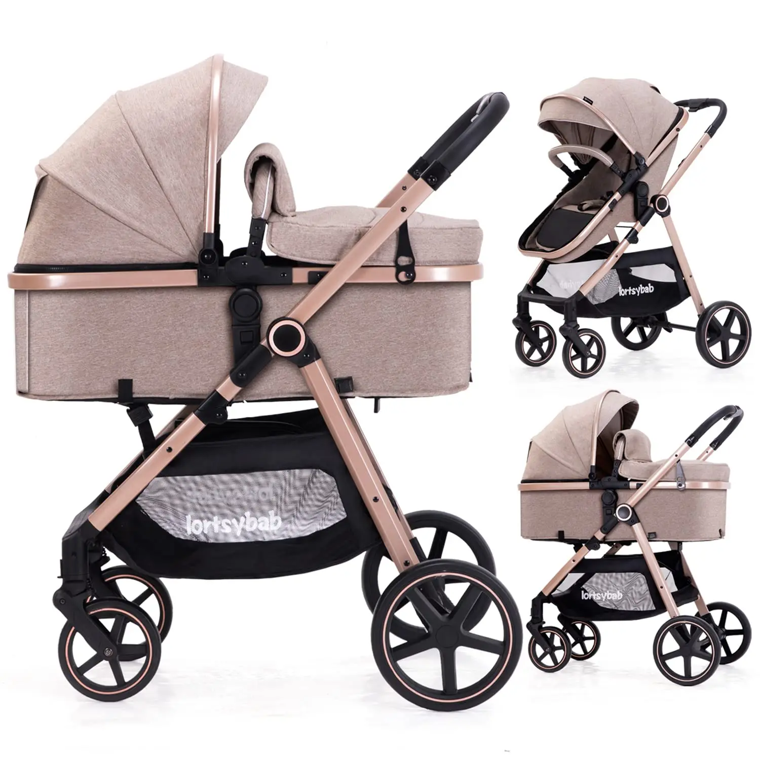 2-in-1 Baby  with Bassinet Mode - Folding Infant  Pram Stroller with Reversible Seat - Toddler Strollers for 0-36