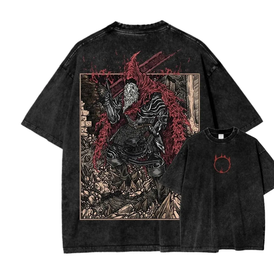 Bestselling Dark Souls Washed T-Shirt, Soft & Loose Fit, Unisex Couple Style, Personalized Street Fashion Apparel for Gamers