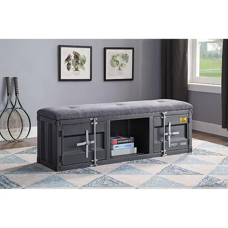 

Grey Gunmetal Storage Bench with Contemporary Design for Living Room or Entryway