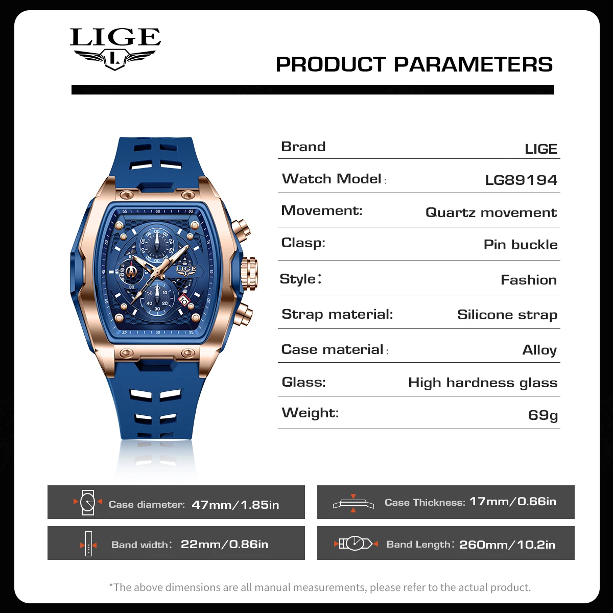 LIGE ساعات كوارتز متعددة الوظائف للرجال موضة رياضية كرونوغراف 5ATM مقاوم للماء سيليكون باند كاجوال رجل ساعة معصم للرجال