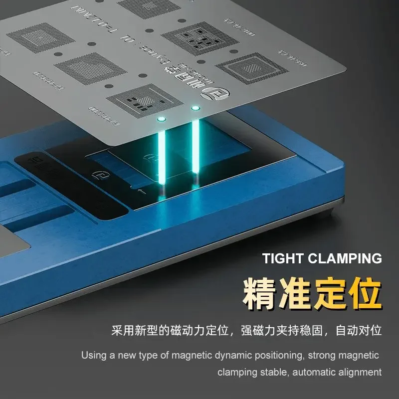 JTX T4 Universal CPU BGA reballing holder fixture with 13Pcs BGA stencil for Exynos EMMC iPhone Hisilicon Qualcomm Dimensity