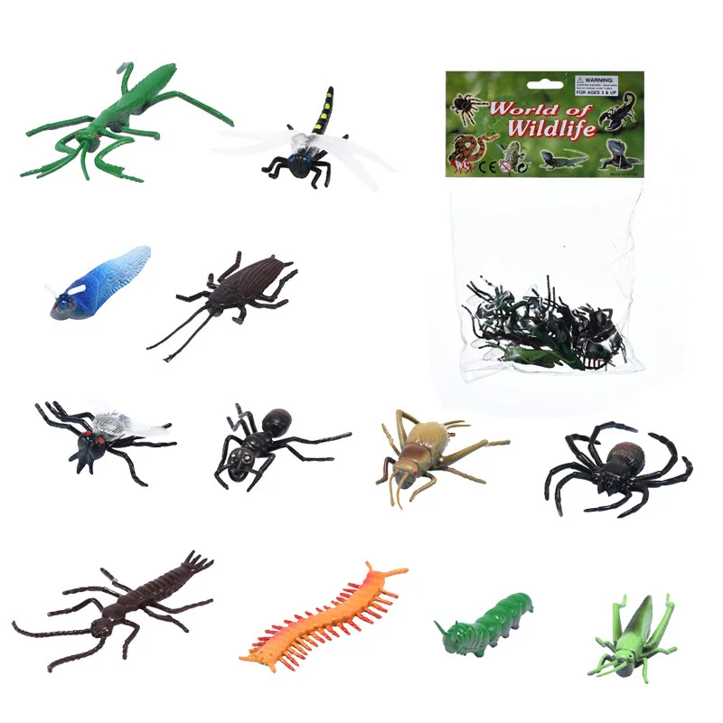 12pcs/set Insect Model Figures Figurines Toys Plastic Simulation Spider Cockroach Beetle Set For Kid Educational