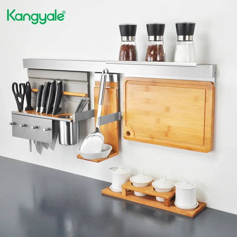 Kangyale multi-functional kitchen rack wall mounted aluminum alloy wall rack soup spoon chopping board storage rack