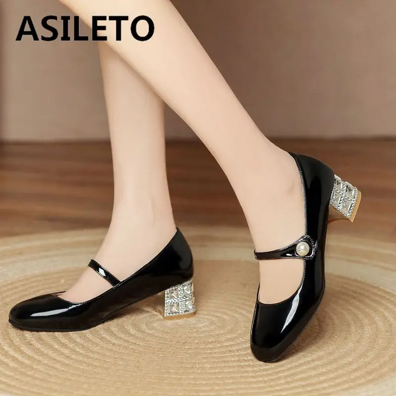 

ASILETO Sweet Girls Pumps 28 29 30 Round Toe Block Heels 4.5cm Buckle Strap Big Size 42 43 Korea Mary Janes Dating Women Shoes