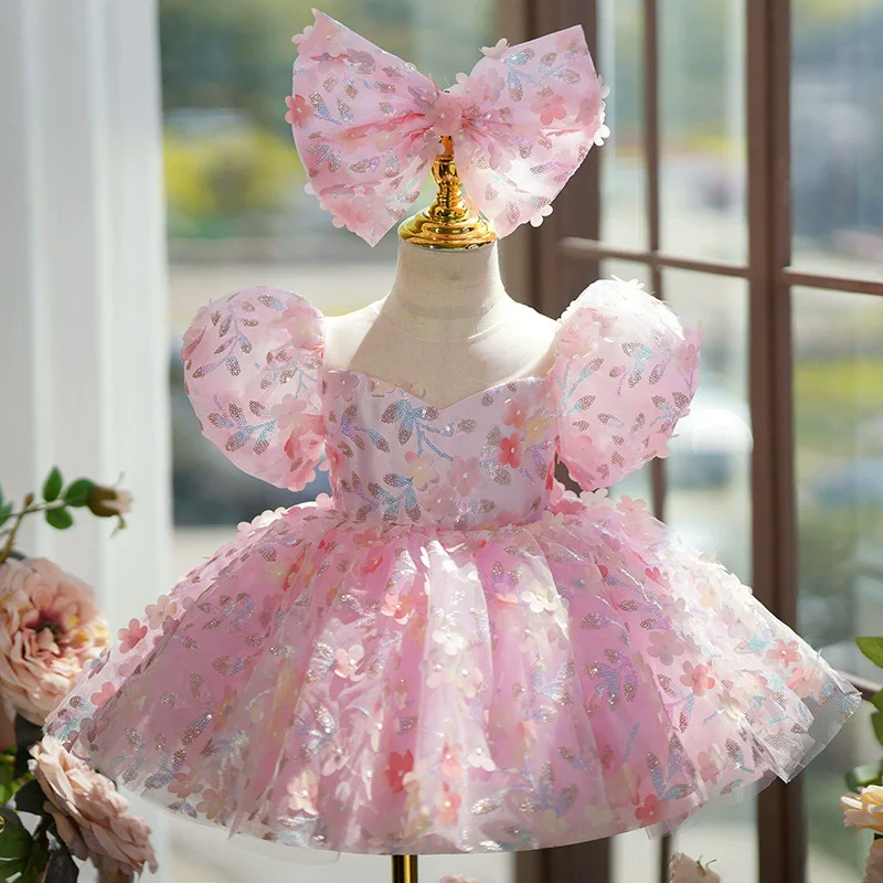 IYEAL Girls' Dress Little Host Yellow Princess Dress High end Model Fashion Show Children's Birthday Piano Performance Dress