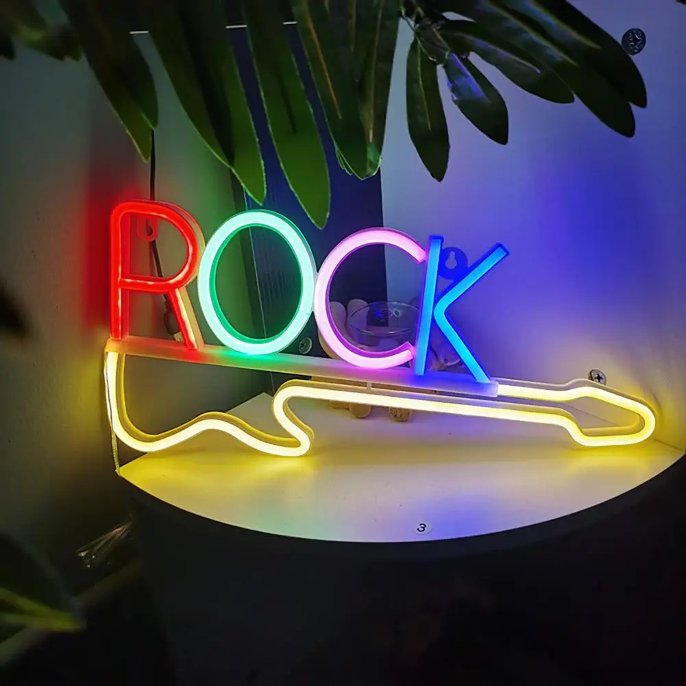 Fine Workmanship Rock Shape Light Vibrant Led Rock Neon Lights Guitar Styling for Creation for Hanging Wall Holiday Party