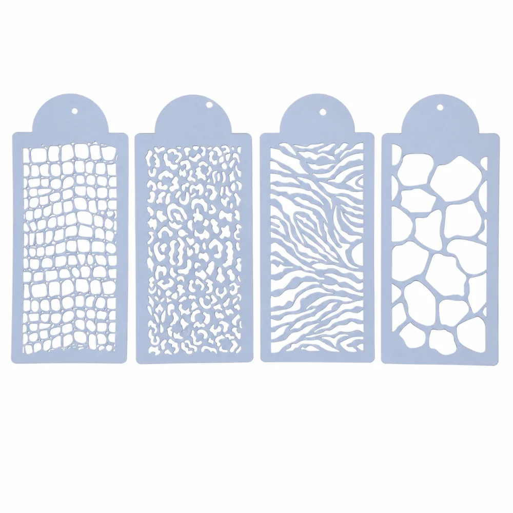 4PCS PVC Cake Stencils Zebra Leopard Pattern Flat Rectangular Baking Cake Stencils Openwork Cutouts Fondant Stencils