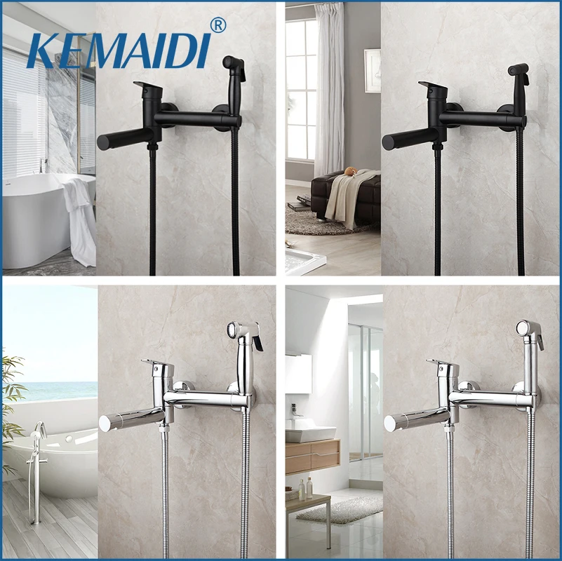 

KEMAIDI Matte Black Bathroom Bidet Faucet Shower Tap Cold Hot Water Mixer Crane Sprayer Head Tap Toilet Faucets Silver