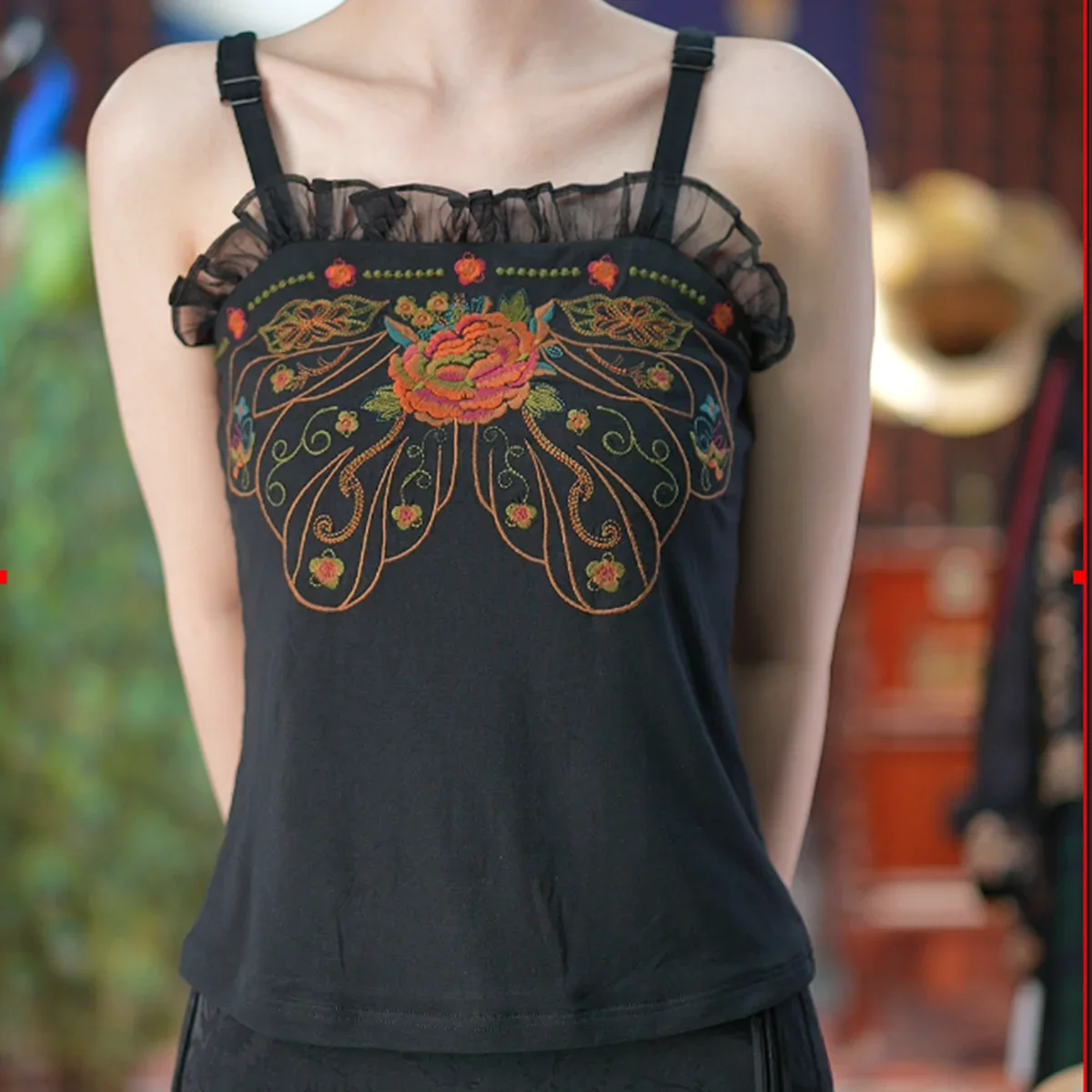 

Ethnic Style Black Embroidered Hanfu Camisole for Women's Autumn Oriental Classical Dance Clothing Underwear Chinese Clothes 2XL