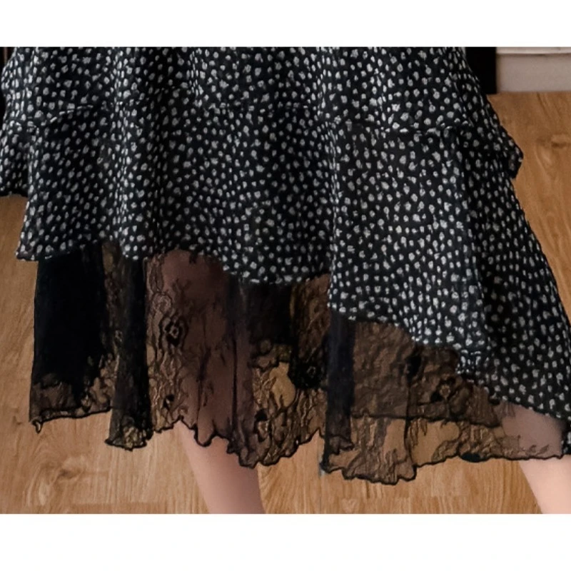 Zomer Casual Jurk 2025, Koreaanse Vrouwen Kant Golf Punt Stiksels Bloemen Jurk Westerse Stijl Losse Afslanken T-shirt Jurk